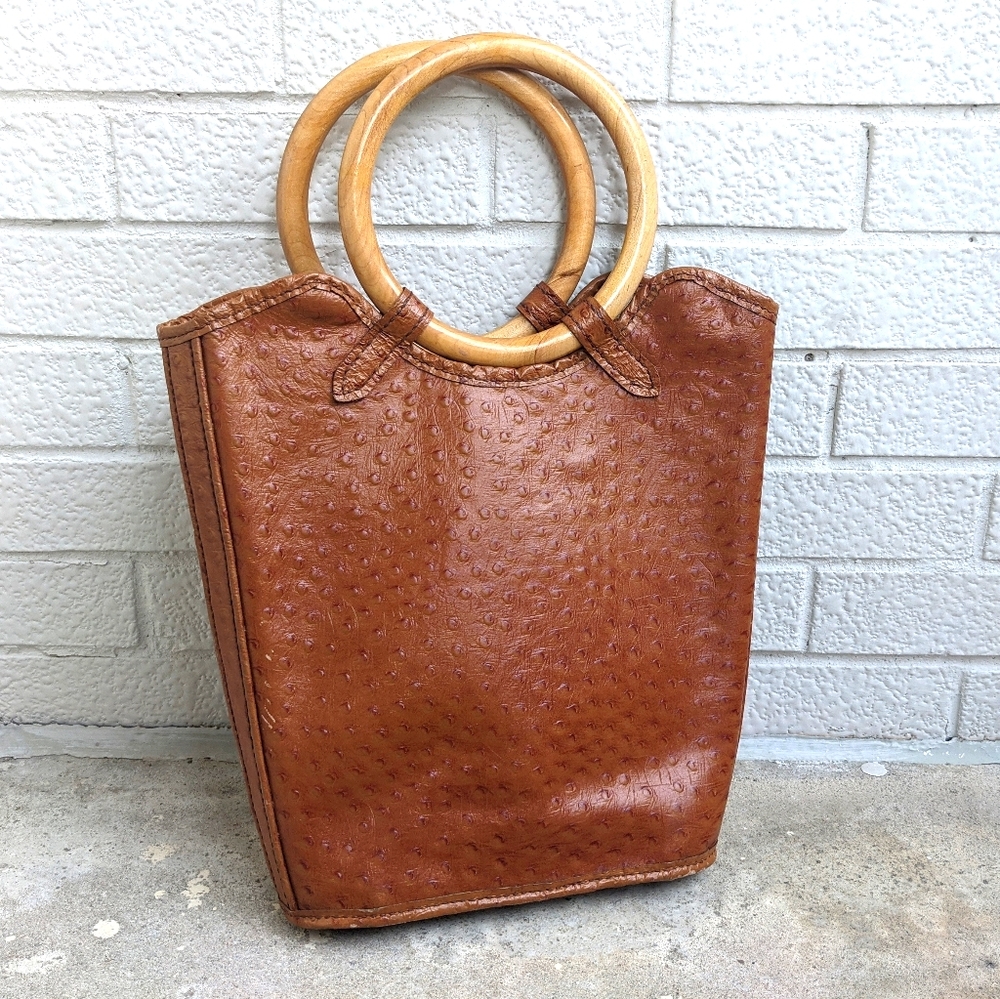 🌼Boho Vintage Leather Purse with Wood Handle